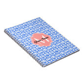 Blue Owl Pattern Coral Monogram Persoonlijke naam Notitieboek (Rechterzijde)