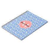 Blue Owl Pattern Coral Monogram Persoonlijke naam Notitieboek (Linkerzijde)