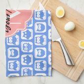 Blue Owl Pattern Coral Monogram Persoonlijke naam Theedoek (Quarter Fold)