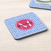 Blue Owl Pattern roze Aangepast monogram aangepast Bier Onderzetter (Linkerzijde)