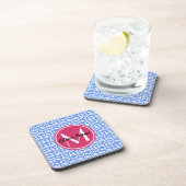 Blue Owl Pattern roze Aangepast monogram aangepast Bier Onderzetter (Rechterzijde)