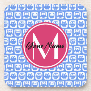 Blue Owl Pattern roze Aangepast monogram aangepast Bier Onderzetter