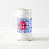 Blue Owl Pattern roze Aangepast monogram aangepast Bierpul (Voorkant links)