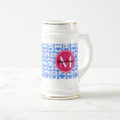 Blue Owl Pattern roze Aangepast monogram aangepast Bierpul (Voorkant rechts)