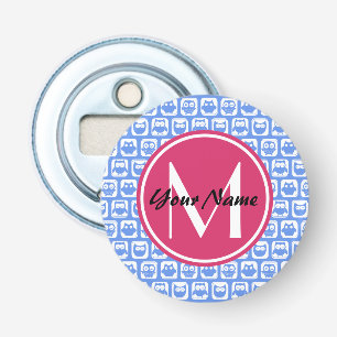 Blue Owl Pattern roze Aangepast monogram aangepast Button Flesopener