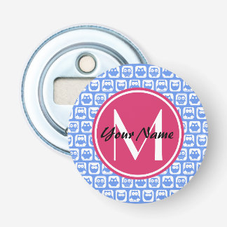 Blue Owl Pattern roze Aangepast monogram aangepast Button Flesopener