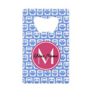 Blue Owl Pattern roze Aangepast monogram aangepast Creditkaart Flessenopener