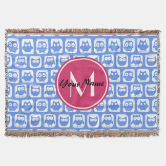 Blue Owl Pattern roze Aangepast monogram aangepast Deken