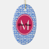 Blue Owl Pattern roze Aangepast monogram aangepast Keramisch Ornament (Rechts)