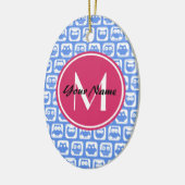 Blue Owl Pattern roze Aangepast monogram aangepast Keramisch Ornament (Links)