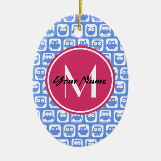 Blue Owl Pattern roze Aangepast monogram aangepast Keramisch Ornament