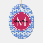 Blue Owl Pattern roze Aangepast monogram aangepast Keramisch Ornament (Achterkant)