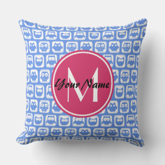 Blue Owl Pattern roze Aangepast monogram aangepast Kussen