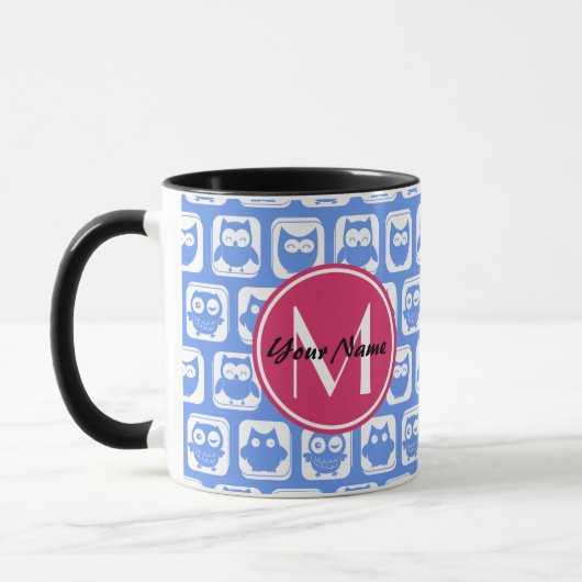 Blue Owl Pattern roze Aangepast monogram aangepast Mok (Links)