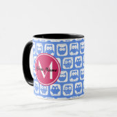 Blue Owl Pattern roze Aangepast monogram aangepast Mok (Voorkant links)