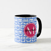 Blue Owl Pattern roze Aangepast monogram aangepast Mok (Voorkant rechts)