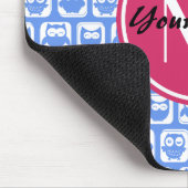 Blue Owl Pattern roze Aangepast monogram aangepast Muismat (Hoek)