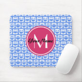 Blue Owl Pattern roze Aangepast monogram aangepast Muismat (Met muis)