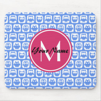 Blue Owl Pattern roze Aangepast monogram aangepast Muismat