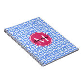 Blue Owl Pattern roze Aangepast monogram aangepast Notitieboek (Rechterzijde)