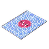 Blue Owl Pattern roze Aangepast monogram aangepast Notitieboek (Linkerzijde)