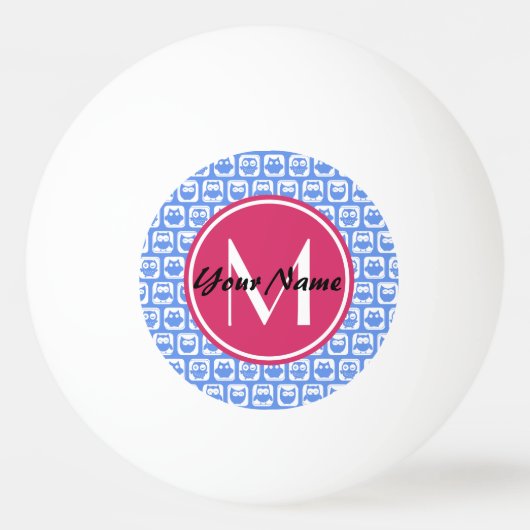 Blue Owl Pattern roze Aangepast monogram aangepast Pingpongbal (Voorkant)