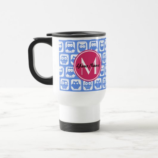 Blue Owl Pattern roze Aangepast monogram aangepast Reisbeker (Links)