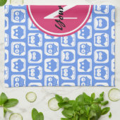 Blue Owl Pattern roze Aangepast monogram aangepast Theedoek (Gevouwen)