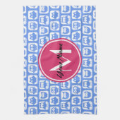 Blue Owl Pattern roze Aangepast monogram aangepast Theedoek (Verticaal)