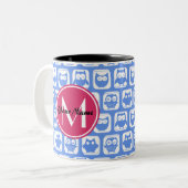 Blue Owl Pattern roze Aangepast monogram aangepast Tweekleurige Koffiemok (Voorkant links)