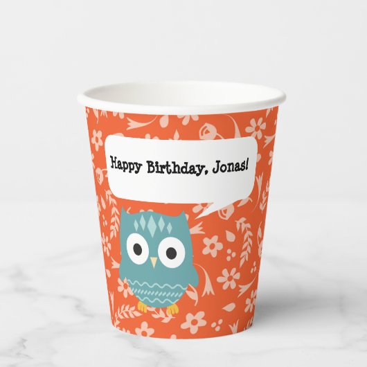 Blue Owl Personal Paper Party Cup Papieren Bekers (Voorkant)