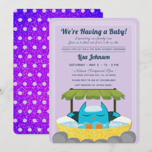 Blue Owl Spa Paars Glitter Polka Dots Baby shower Kaart