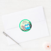 Blue Owl Spring Blossom Blauwgroen Glitter Envelop Ronde Sticker (Envelop)