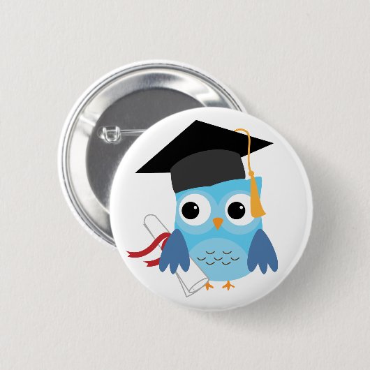 Blue Owl with Diploma Afstuderen Button (Voorkant /achterkant)