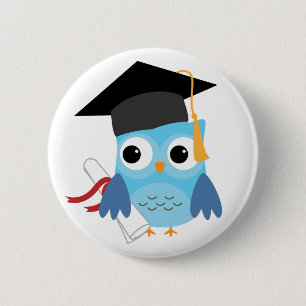 Blue Owl with Diploma Afstuderen Button