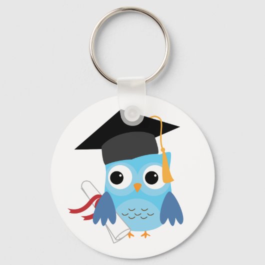 Blue Owl with Diploma Afstuderen Sleutelhanger (Voorkant)