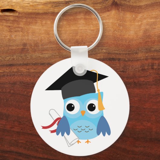 Blue Owl with Diploma Afstuderen Sleutelhanger (Voorkant)
