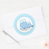 Blue Owls Boy Baby shower Ronde Sticker (Envelop)