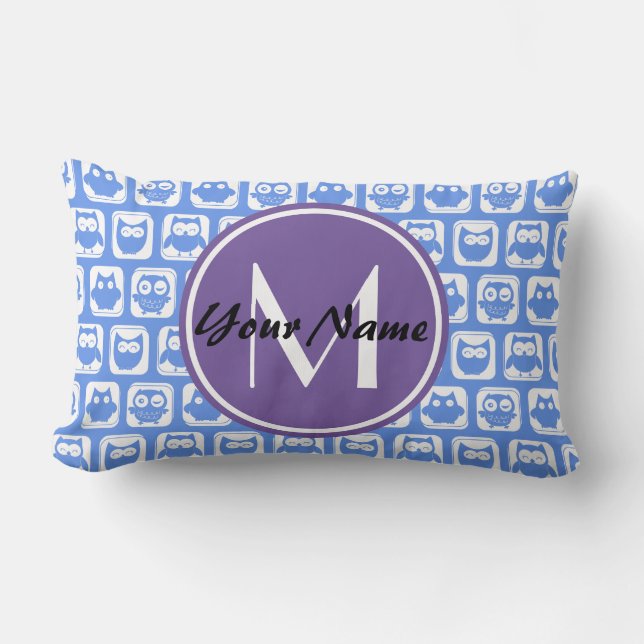 Blue Owls Custom Monogram Kussen (Voorkant)