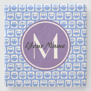Blue Owls Custom Monogram Stenen Onderzetter