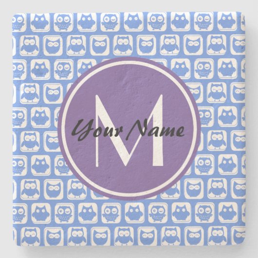 Blue Owls Custom Monogram Stenen Onderzetter (Voorkant)