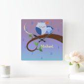 Blue Owls Personalized Wall Clock Vierkante Klok (Huis)