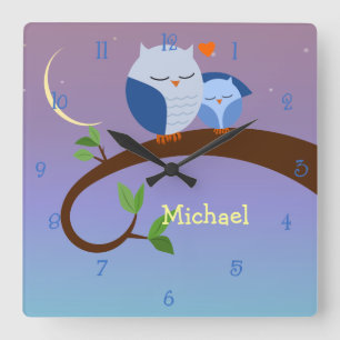 Blue Owls Personalized Wall Clock Vierkante Klok