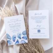 Blue Oyster Shell All-in-One QR-code RSVP Huwelijk Kaart