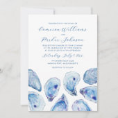 Blue Oyster Shell All-in-One QR-code RSVP Huwelijk Kaart (Voorkant)