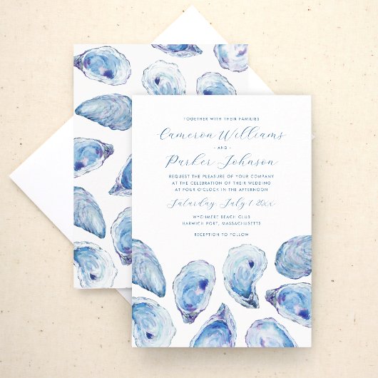 Blue Oyster Waterverf Kustbruiloft Kaart