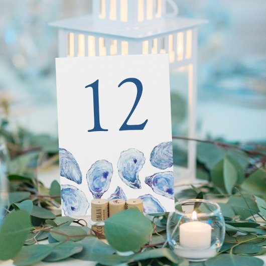 Blue Oyster Waterverf Trouwtafel nummer Kaart