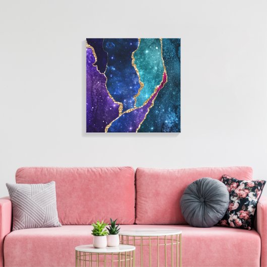 Blue Paars Aqua Gold Veins Agate Canvas Afdruk (Insitu (Woonkamer))