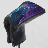 Blue Paars Aqua Gold Veins Agate Monogram Golfheadcover (3/4 voorkant)