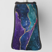 Blue Paars Aqua Gold Veins Agate Monogram Golfheadcover (Draai 90)